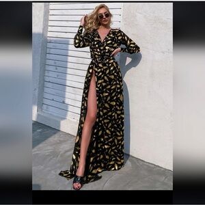 RACHEL Rachel Roy Black and Gold Long Sleeve Dress